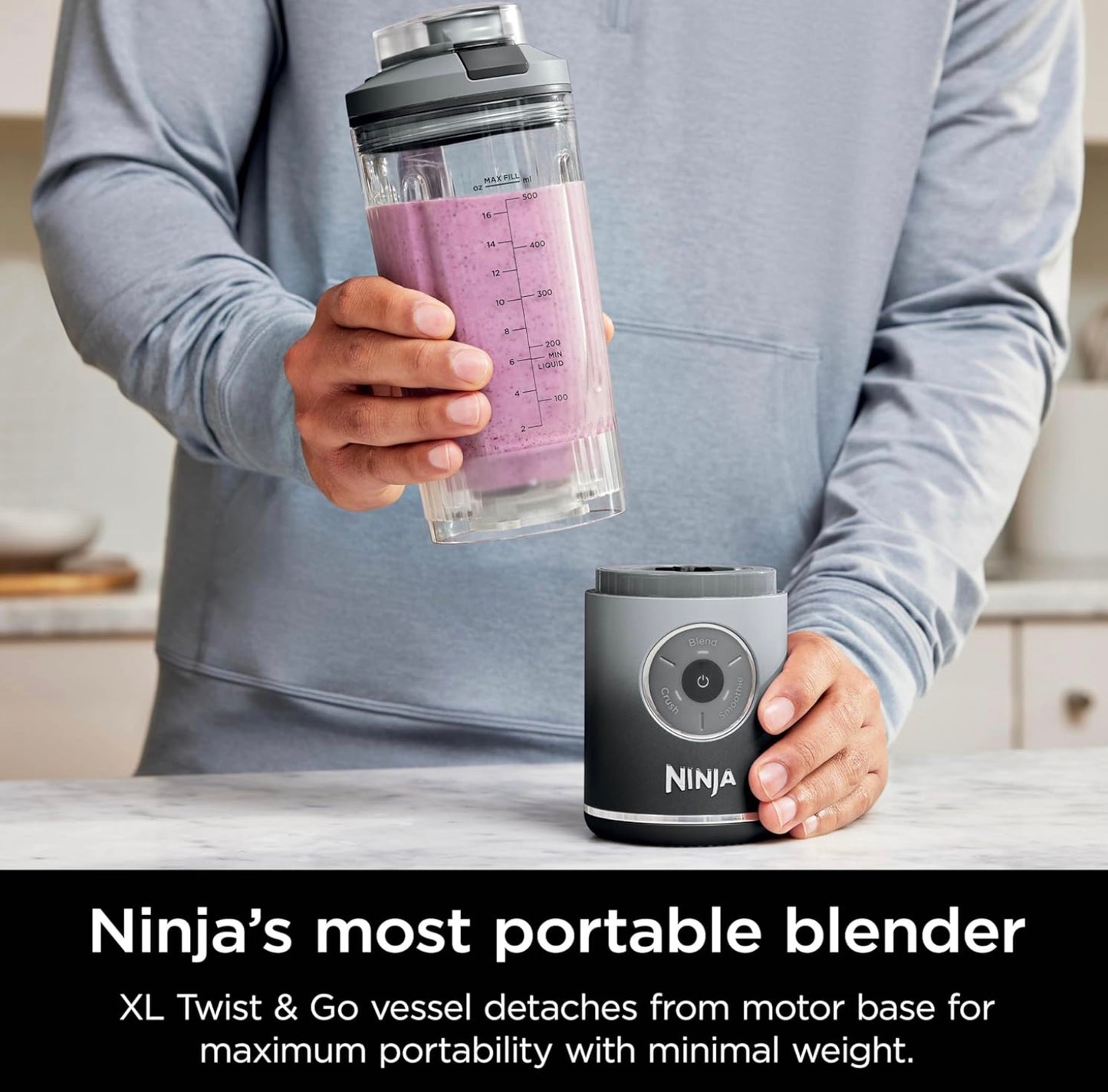 Ninja - BlastMax Portable Blender with 22oz Twist & Go Vessel - Cool Gray