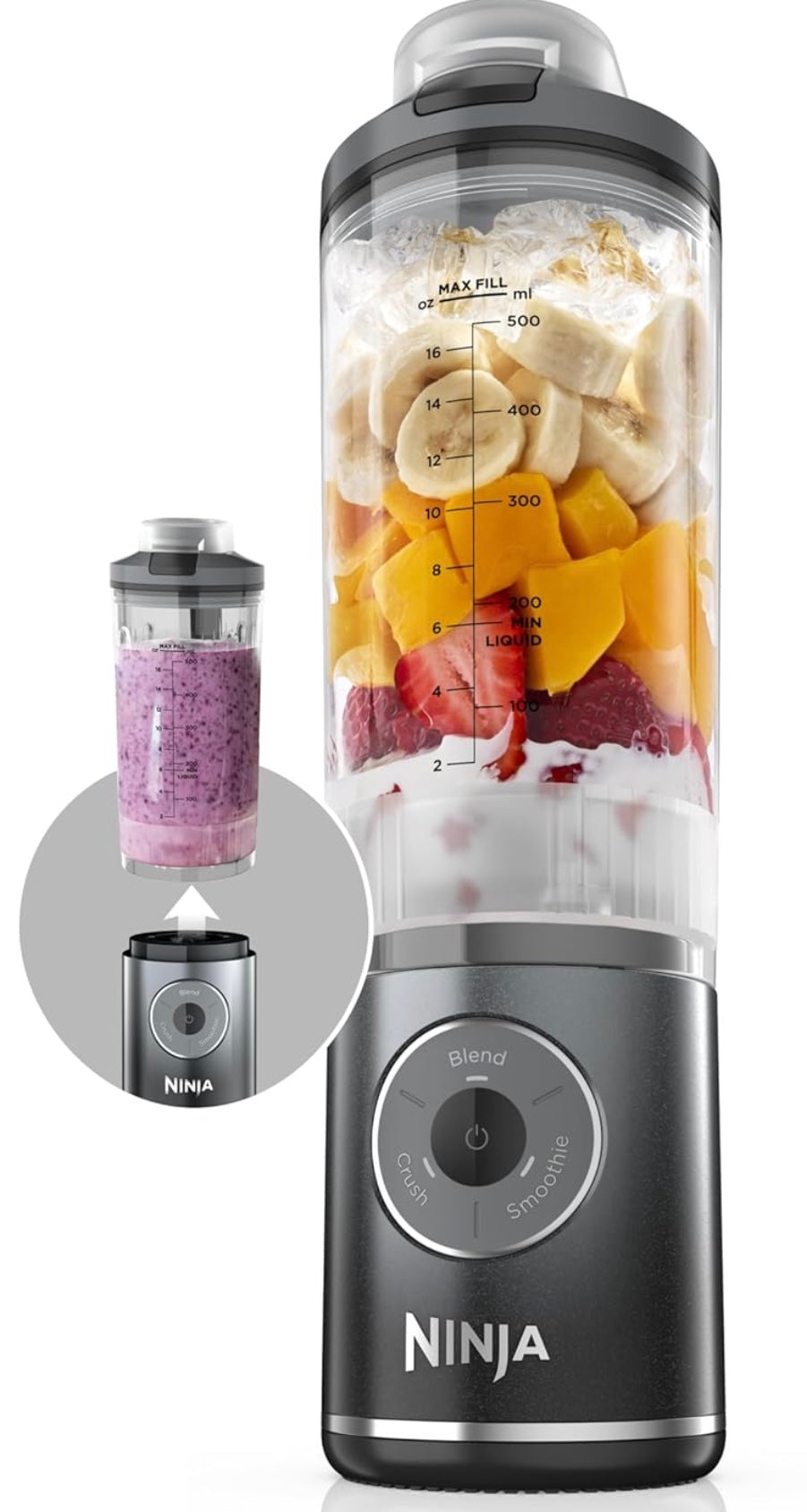 Ninja - BlastMax Portable Blender with 22oz Twist & Go Vessel - Cool Gray